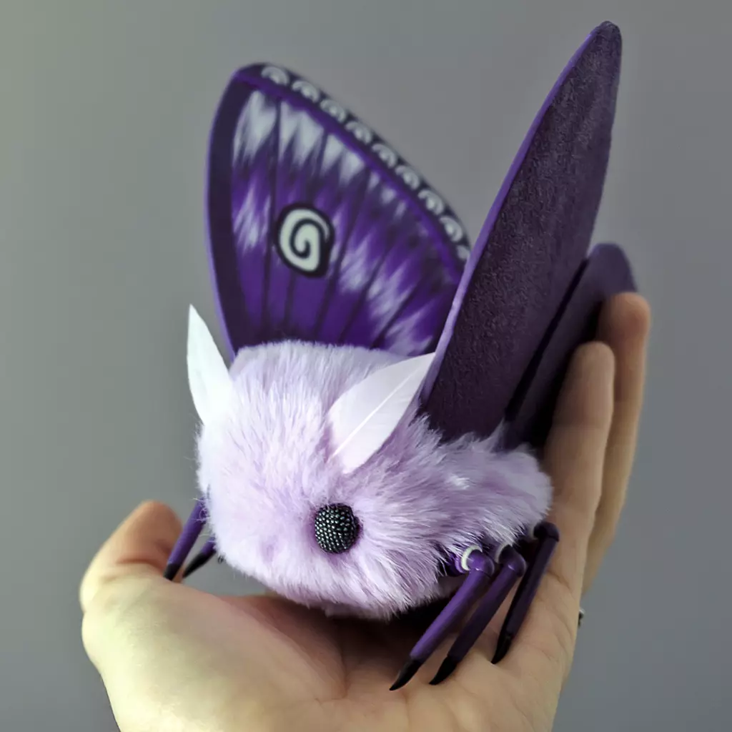 Puple Moth Cute Purple Moth Plush Art Doll – Soft Fluffy Handmade Décor