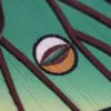 A detailed close-up of the handmade Spanish Moon Moth art doll wing, showing a sculpted green eyespot with brown, white, and gold accents on textured material