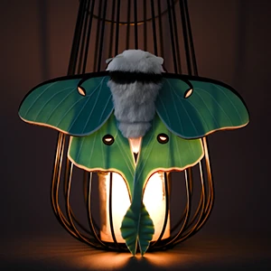 Handmade Luna moth doll with a lamp